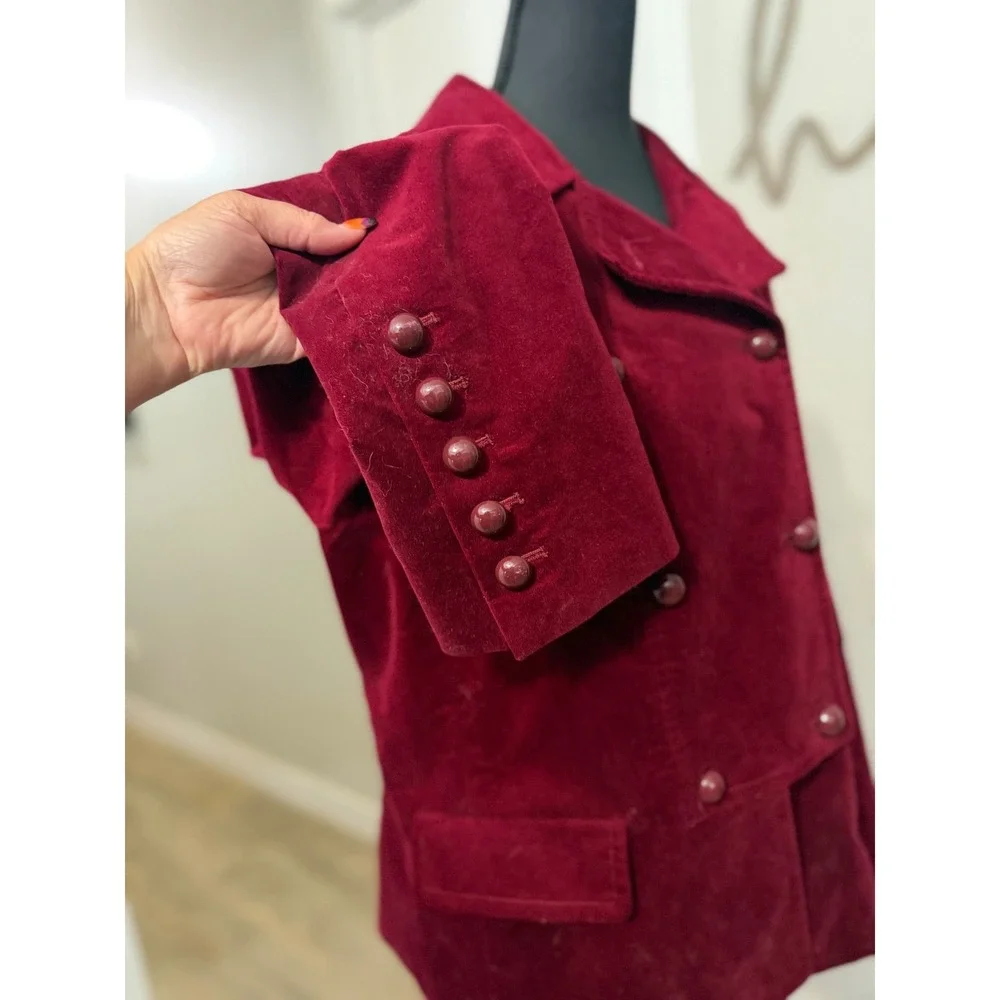 Talbots Womens Burgundy Red Velvet Double Breasted Blazer Jacket Size 14 - Picture 4 of 8